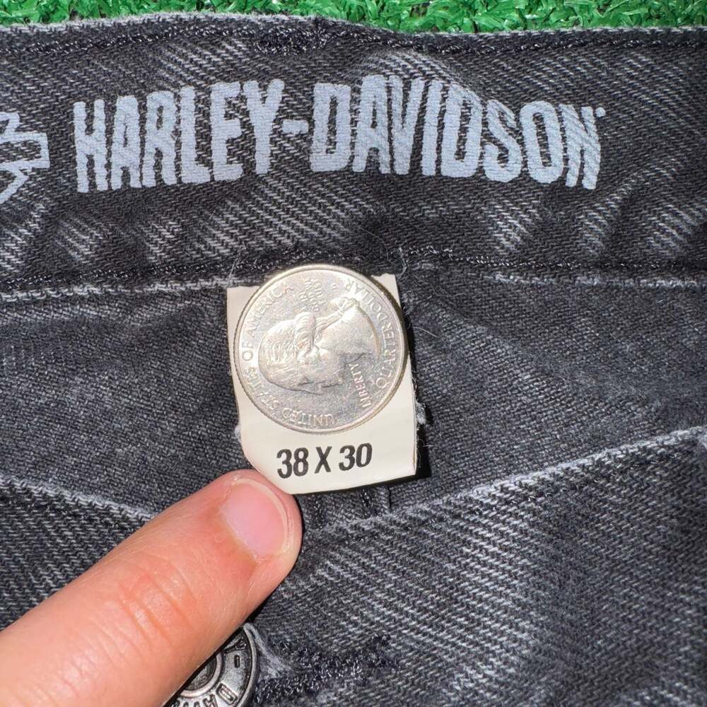 Y2K Harley-Davidson Men's Black Faded Straight Leg Denim Jeans, Size 38x30 - Picture 3 of 6